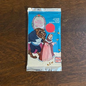Paquete de cartas coleccionables Pro Set de La Bella y la Bestia de Disney de 1992: juego vintage de 8 cartas de La Bella y la Bestia, con dos cartas de actividades adicionales