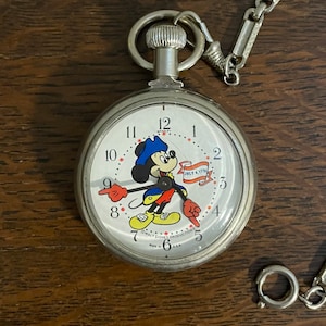 1976 Bradley Mickey Mouse Bicentennial Pocket Watch- Vintage Bradley Disney Wind-Up USA Bicentennial Mickey Pocket Watch