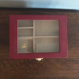 Remy Martin rode leren sieraden en opbergdoos uit de jaren 90 - vintage getextureerde leren sieradendoos