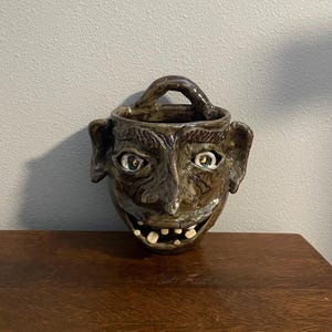 Jeff White Redware Pottery Face Pot- Vintage Art Pottery Face Pot by Jeff White