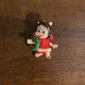 Adorno navideño vintage de la cerdita petunia de los Looney Tunes de los años 70.