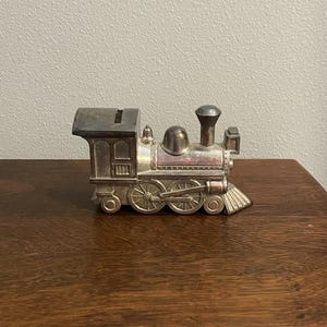 1990’s Silver Plated Train Engine Bank- Vintage Silver Plated Train Coin Bank