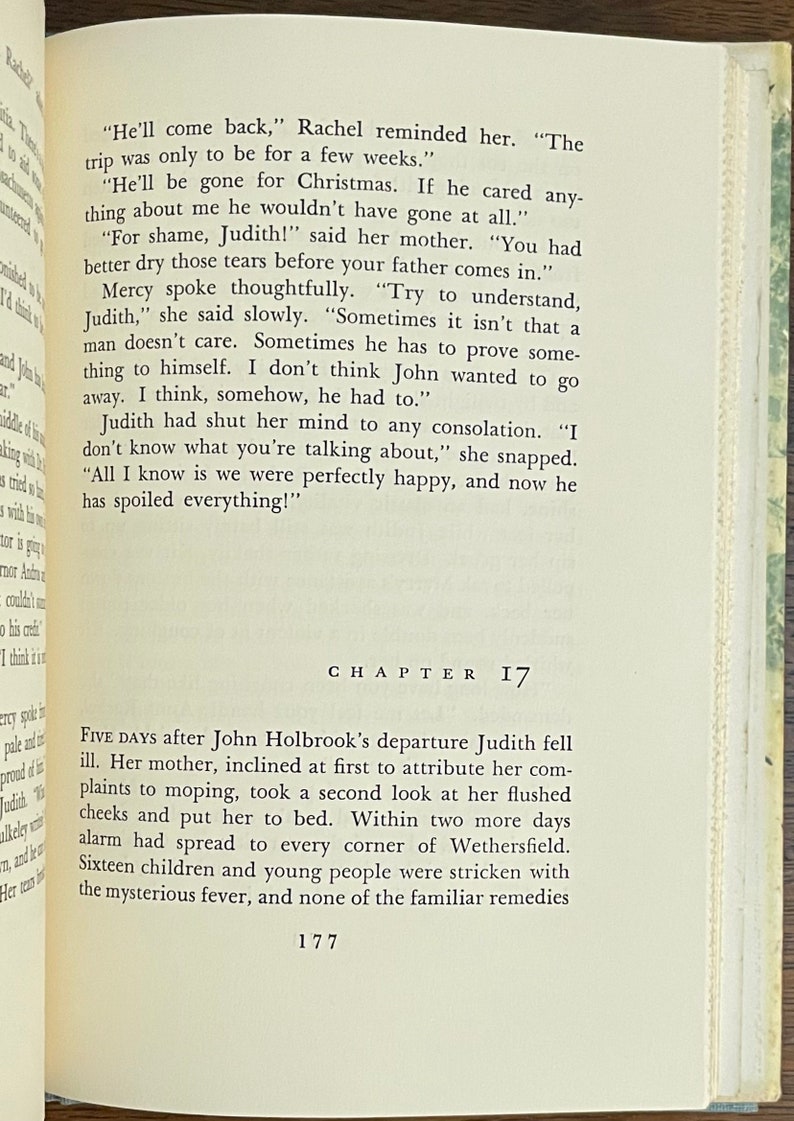 May include: A page from a vintage book with the title "Chapter 17" and text about a woman named Judith who is ill after her husband John leaves. The text describes Judith's mother trying to comfort her.