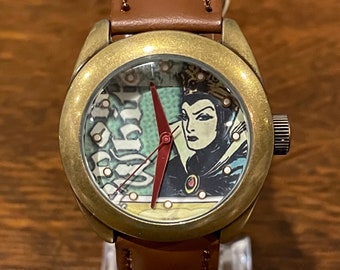 1990's Disney Collection Evil Queen Watch- Vintage Comic Snow White and the Seven Dwarfs Evil Queen Watch, with Snow White Pin