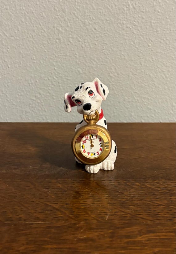 1990’s Fantasma Disney Lucky 101 Dalmatians Figurine and Clock- Vintage Disney Lucky Desk Clock