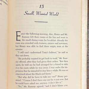 May include: Open book page with text. The title "Small, Worried World" is at the top, with the number "15" above it. The text is in black font on a cream-colored page. The page is slightly yellowed.