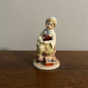Lefton Girl with Sewing Basket Figurine- Vintage Lefton China, Japan Ceramic Figurine