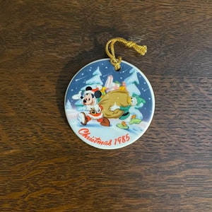 1985 The Disney Collection Santa’s Helpers Christmas Ornament- Vintage Mickey Mouse and Donald Duck Ceramic Ornament