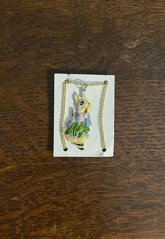 Beatrix Potter Peter Rabbit Pendant Necklace- Vintage Metal and Enamel Peter Rabbit Necklace