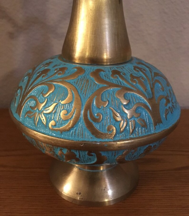 1970's Patterned Brass Handled Vase Vintage Painted Brass Etsy