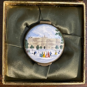 Crummles Winterszene Emaille Box - Vintage Crummles Regency Ära Winterszene Schmuckbox