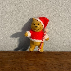 1970&#39;s Flocked Winnie-the-Pooh Ornament- Vintage Disney Santa Pooh Christmas Ornament