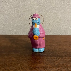 1980&#39;s Sesame Street Cookie Monster Holiday Ornament- Vintage Ceramic Musician Cookie Monster Sesame Street Christmas Ornament
