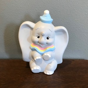 1980&#39;s Walt Disney Productions Dumbo Figurine- Vintage Large Hand Painted Ceramic Dumbo Figurine