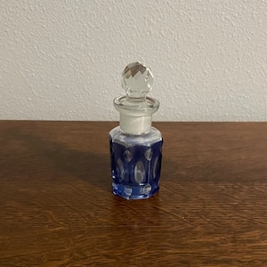 Blaues und Klares Glas Parfum Flakon - Vintage Blue Glass Parfum Flakon