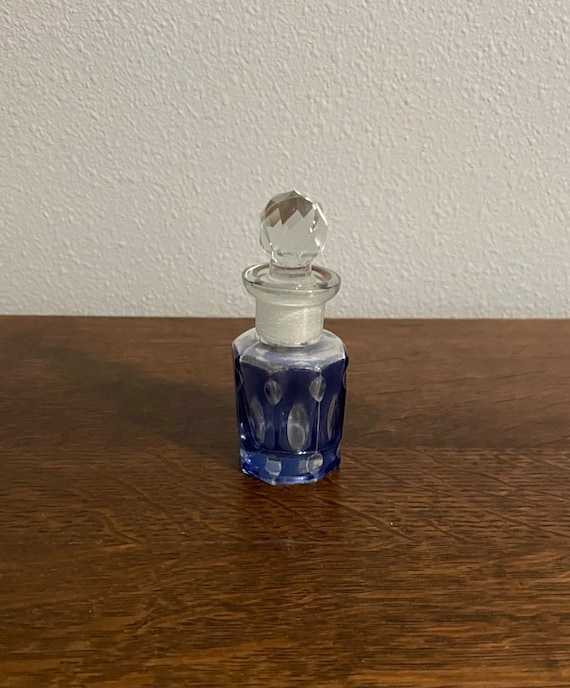 Blaues und Klares Glas Parfum Flakon - Vintage Blue Glass Parfum Flakon