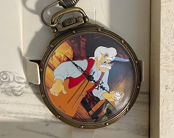 1990’s Disney Store Watch Collector’s Club Series II Geppetto Pocket Watch-Vintage Limited Edition Pinocchio Pocket Watch