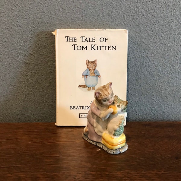 Tabitha Twitchit and Miss Moppet- Beatrix Potter figurine- Beswick, England, Copywrite 1976- with 1971 Edition of The Tale of Tom Kitten