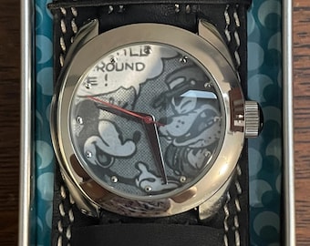 1990's SII Marketing Walt Disney Comics Mickey Mouse and Pete Watch- Vintage Disney Mickey Comic Watch, with Mickey Pin