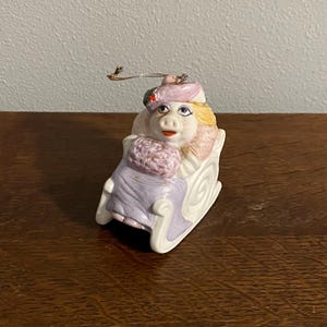 1980’s Ceramic Muppets Miss Piggy Ornament- Vintage Sigma the Tastesetter Miss Piggy Sleigh figurine Ornament