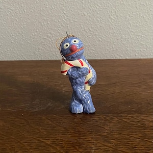 1988 Sesame Street Grover Holiday Ornament- Vintage Ceramic Sesame Street Grover Candy Cane Ornament