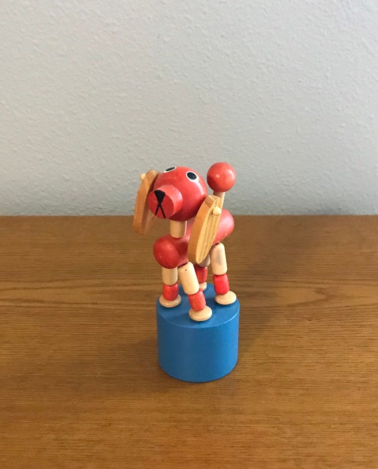 1980s Wooden Red Dog Push Button Puppet Vintage Dog Push Etsy