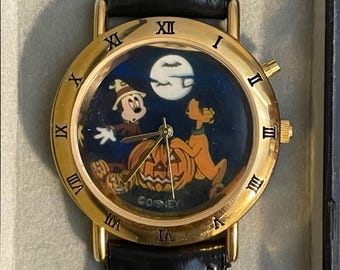 1990’s The Disney Catalog Exclusive Mickey Mouse and Pluto Light Up Halloween Watch- Vintage Mickey Mouse and Pluto Indiglo Watch