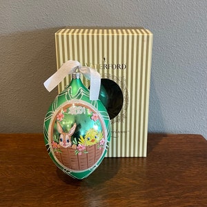 2001 Waterford Holiday Heirloom Easter Egg Ornament- Vintage Waterford Bunny and Chick Easter Ornament