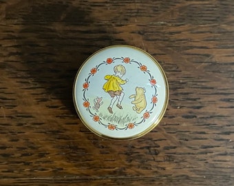 Boîte Winnie l'ourson classique en émail Crummles des années 1990 - boîte à bijoux en émail Crummles & Co. Winnie l'ourson, porcelet et Christopher Robin vintage