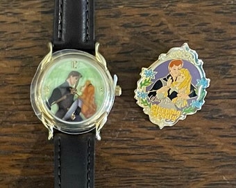 1999 Disney Store Exclusive Sleeping Beauty 40th Anniversary Watch and Pin- Vintage Women’s Princess Aurora and Prince Phillip Watch and Pin