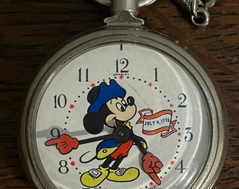 1976 Bradley Mickey Mouse Bicentennial Pocket Watch- Vintage