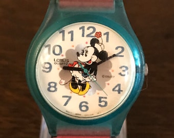 Reloj de pulsera Lorus Minnie Mouse de 1980 - Vintage Unisex Disney Minnie Watch