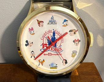 1986 Walt Disney 15th Anniversary Watch Wall Clock- Vintage Coca-Cola Crlebrates Walt Disney World’s 15th Anniversary Character Wall Clock