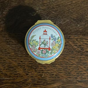 Halcyon Days Happy Anniversary Enamel Box- Vintage Halcyon Days Happy Anniversary Trinket Box