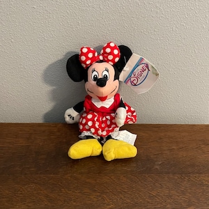1990&#39;s Disney Store Minnie Mouse Beanie Doll- Vintage Disney Minnie Stuffed Beanbag Toy