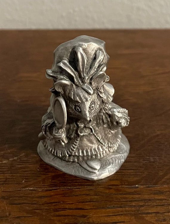 1990's Schmid Pewter Lady Mouse Figurine- Vintage Pewter Beatrix