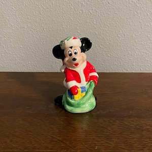 1980&#39;s Santa Mickey Mouse Figurine- Vintage Mickey Mouse Christmas Figurine by Walt Disney Productions, Japan
