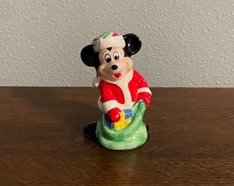 Figura de Mickey Mouse de Papá Noel de los años 80: figura navideña vintage de Mickey Mouse de Walt Disney Productions, Japón