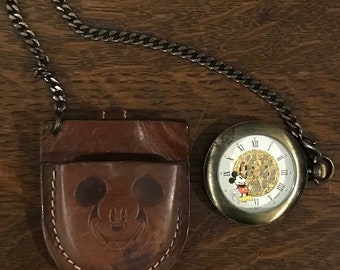 1990’s Disney Store Exclusive Mickey Mouse Gears Pocket Watch- Vintage Disney Brass Toned Mickey Mouse Skeleton Pocket Watch