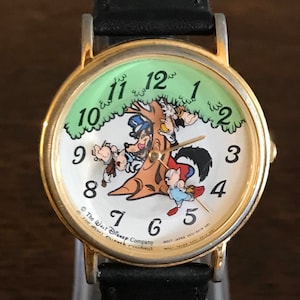 Reloj Lorus Disney de los tres cerditos de 1980: reloj de pulsera vintage unisex de los tres cerditos y el lobo feroz
