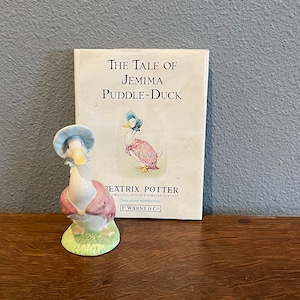 Jemima Puddleduck- Beatrix Potter Figurine, Royal Albert, England, Copyright 1989, with 1989 Edition of The Tale of Jemima Puddle-Duck