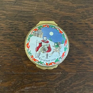1990 Halcyon Tage Weihnachten Emaille Box - Vintage Halcyon Days Good King Wenceslas Weihnachten Trinket Box
