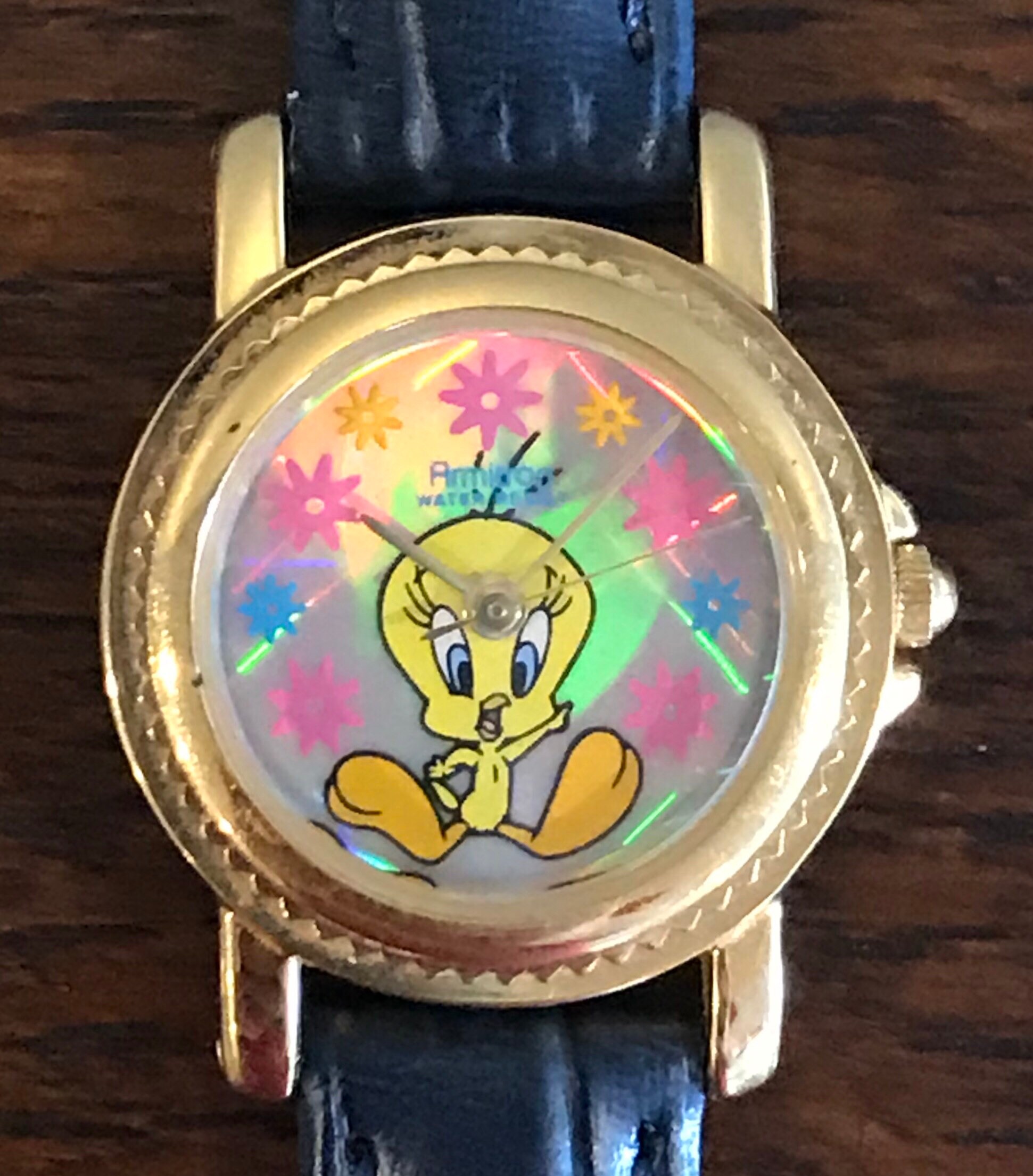 Vintage Tweety Character Wristwatch with Purple Crystal Accents Armitron Tweety Bird Vintage Ladies Wrist Watch Pink Bezel  main image 3