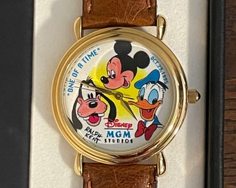 1995 Disney Artist Disney MGM Studios “One of a Time” Watch- Vintage Disney Mickey Mouse, Donald Duck, and Goofy Ralph Kent Watch