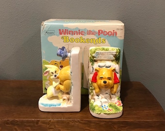 1960’s Ceramic Winnie-the-Pooh Bookends- Vintage Sears Disney Pooh and Rabbit Walt Disney Productions Bookends, in Original Box