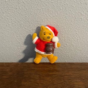 1970&#39;s Flocked Winnie-the-Pooh Ornament- Vintage Disney Santa Pooh Christmas Ornament