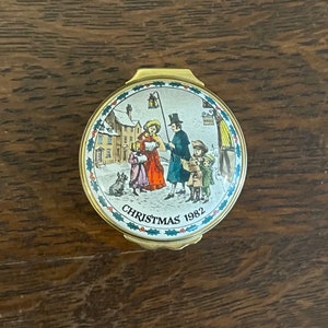 1982 Halcyon Tage Weihnachten Emaille Box - Vintage Halcyon Tage Viktorianisch Weihnachten Trinket Box