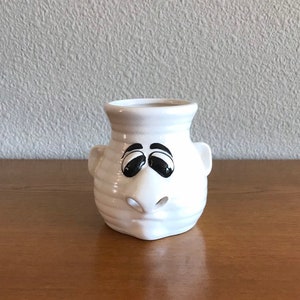 Vase Face Bud vintage en céramique - Pot à crayons en céramique avec visage sur le devant