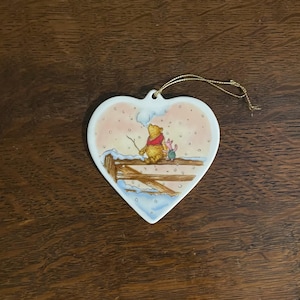1990’s Porcelain Classic Winnie the Pooh Ornament- Vintage Midwest Cannon Falls Classic Pooh and Piglet Heart Ornament