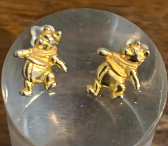 1990’s Disney Pooh Gold Toned Earrings- Vintage W… - image 2